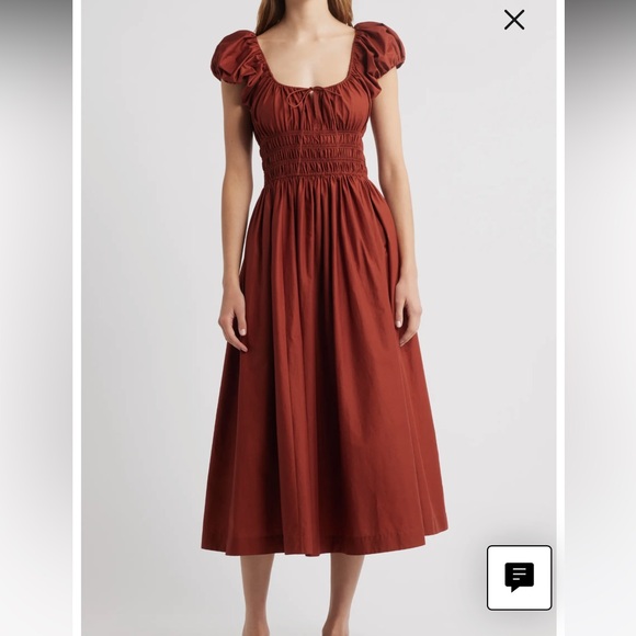 Doen Dresses & Skirts - Doen Quinn cotton poplin puff sleeve midi dress in Amberwood rust